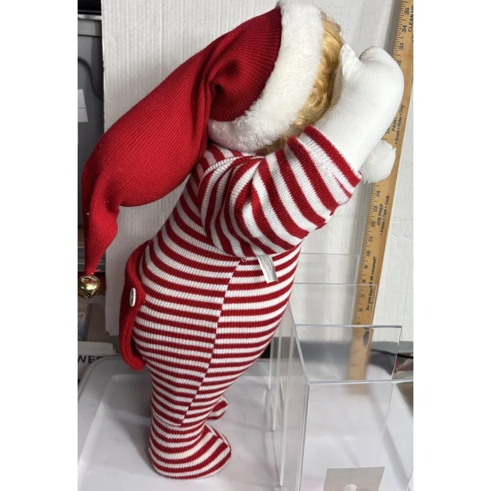 Vintage Peek A Boo Christmas Cloth Doll Red White Stripe Santa As Is 26 Decor